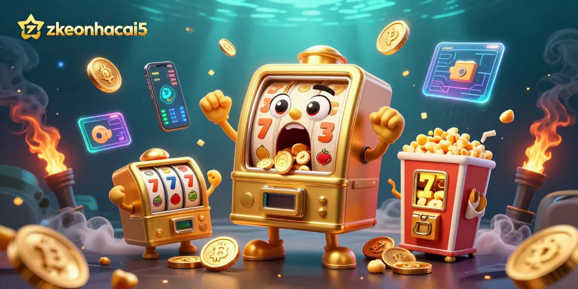 zkeonhacai5 slot machine winning jackpot with neon crypto elements in vibrant scene