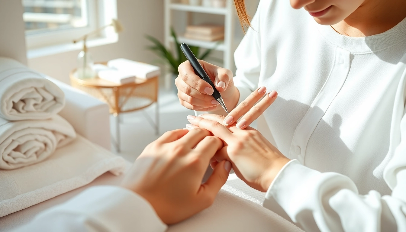 Creating stunning French manicures in a serene salon environment with bright natural light.