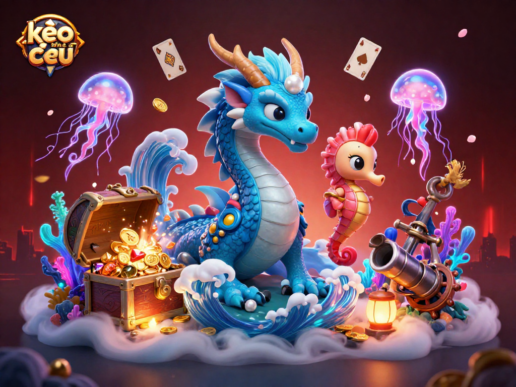 Engage with the vibrant action of kèo nhà cái featuring a dragon, seahorse knight, and glowing jellyfish.