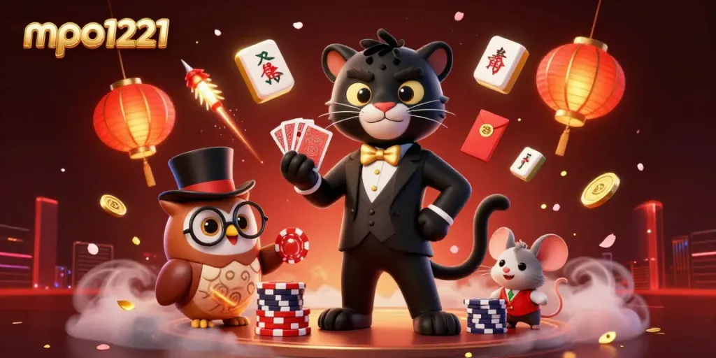 Engage in thrilling card games with mpo1221 featuring a panther dealer and playful casino characters.