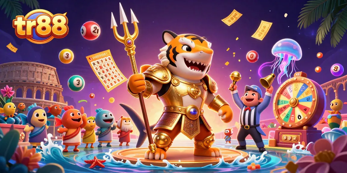 Experience the thrill of tr88 with a vibrant 3D illustration of engaging lottery activities underwater.