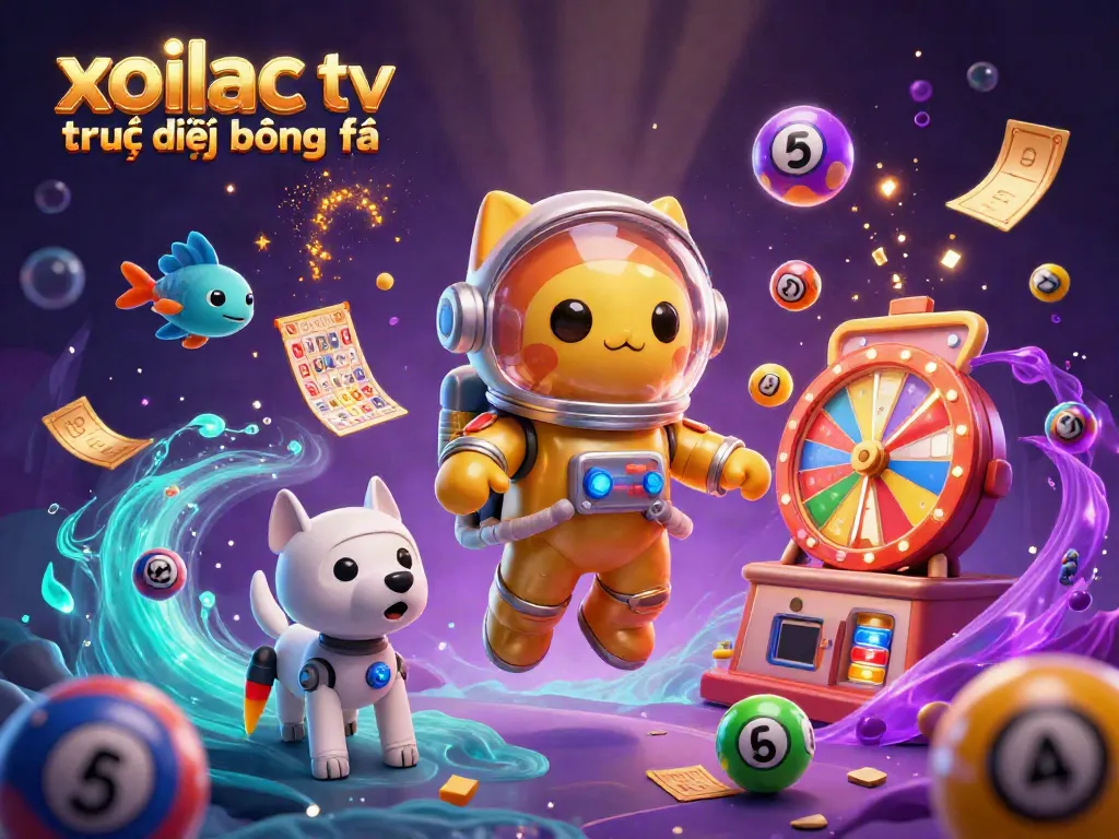 Engaging scene of xoilac tv trực tiếp bóng đá with a space astronaut cat and robotic dog amid casino elements.