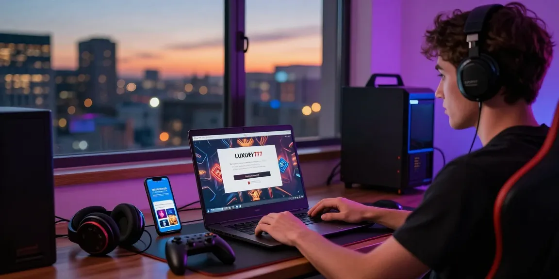 Proses Cara Login LUXURY777 di lingkungan gaming yang nyaman dengan laptop dan smartphone.