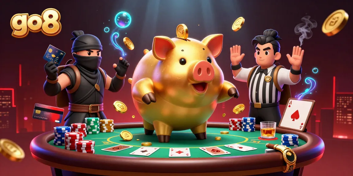 Experience exhilarating excitement with go8 as golden coins fly during a dynamic casino scene.