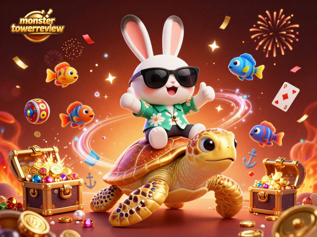 Experience thrilling gameplay in monstertowerreview, featuring a rabbit and turtle in dazzling casino fun.