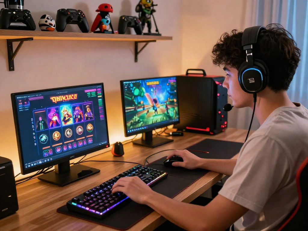 Engaged player experiencing slot gacor thailand on a laptop in a stylish gaming setup.