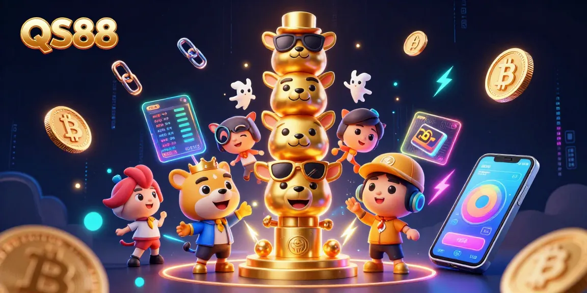 Experience vibrant gaming at QS88 with a dynamic 3D casino illustration showcasing animal-themed totem pole.