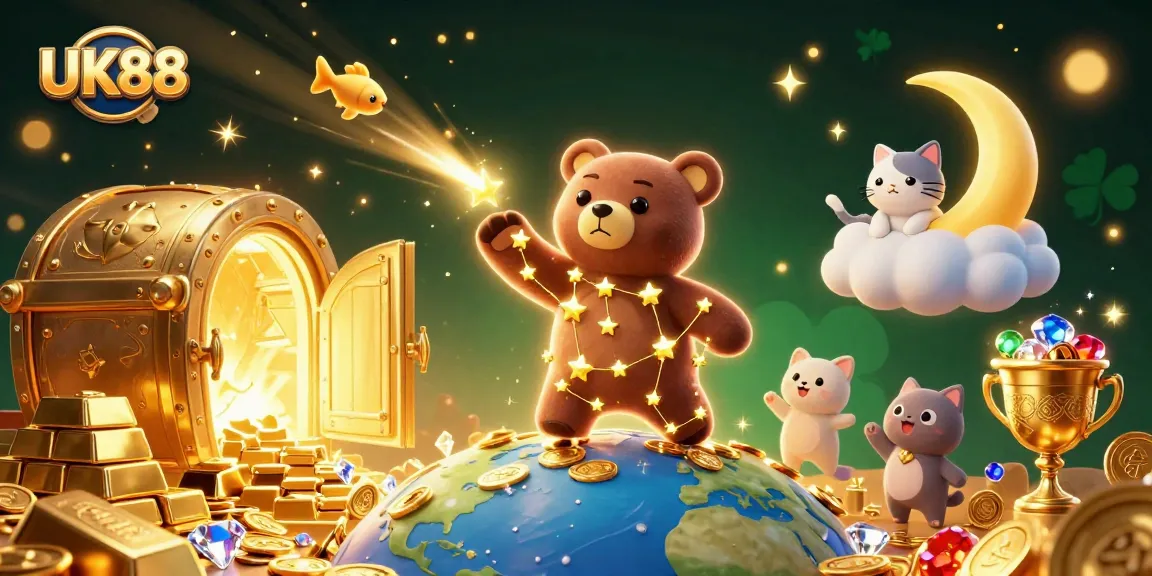 Experience UK88's captivating casino adventures with starry characters and dazzling treasures.