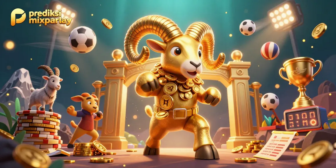 Prediksi mixparlay engages players with thrilling sports betting dynamics, highlighted by golden trophies and action.