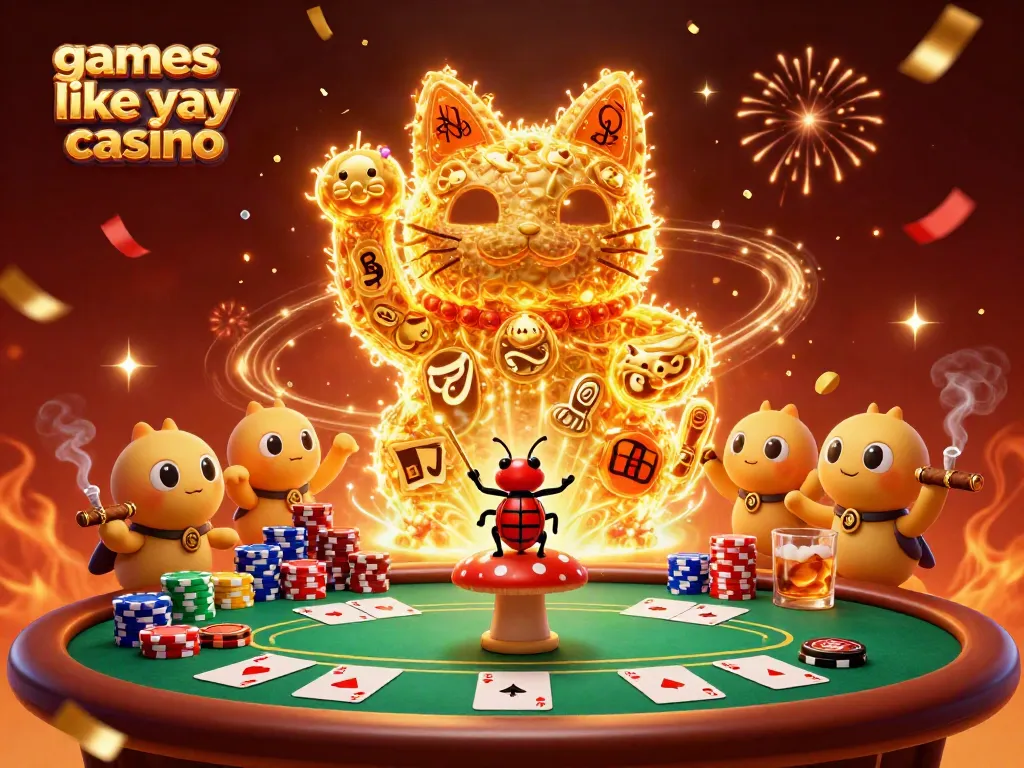 Play engaging games like yay casino in this vibrant scene filled with poker action and dynamic casino symbols.