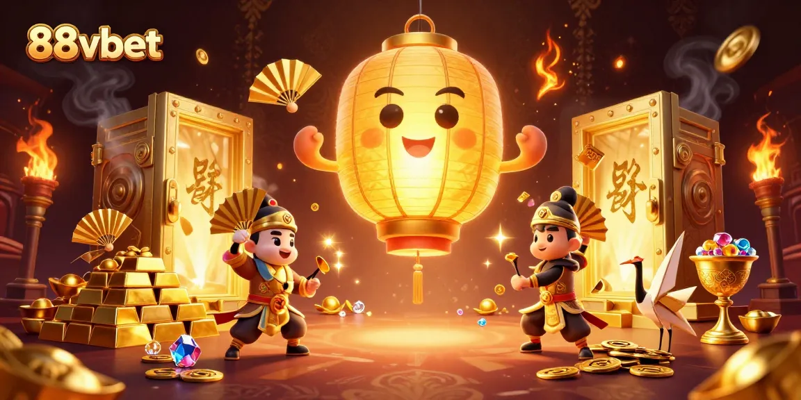 Experience the magic of 88vbet with golden treasures and lively characters in a vibrant casino scene.