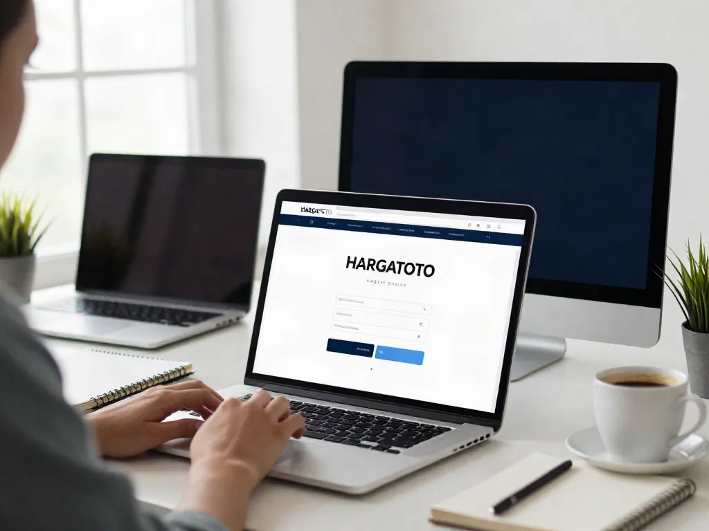 HARGATOTO secure login interface on laptop and smartphone for online gambling.