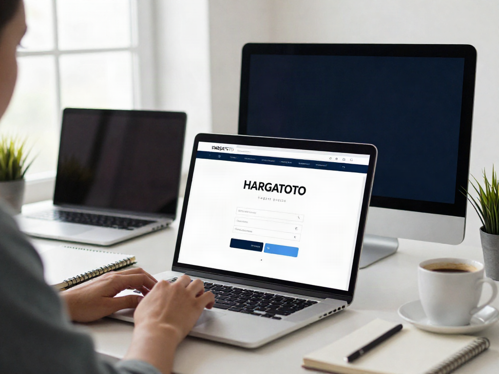 HARGATOTO secure login interface on laptop and smartphone for online gambling.