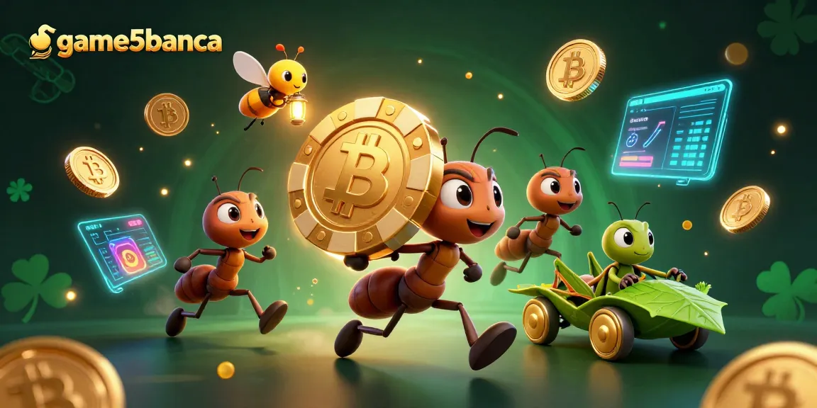 Engage in game5banca's thrilling heist adventure with 3D ants, crypto coins, and vibrant action elements!