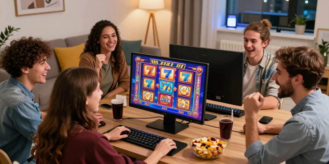 Exciting gathering of friends enjoying slot 777 games online in a cozy setting.