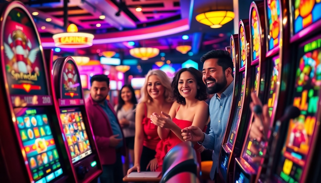 Players immersed in the thrilling experience of slot gambling at a lively casino.