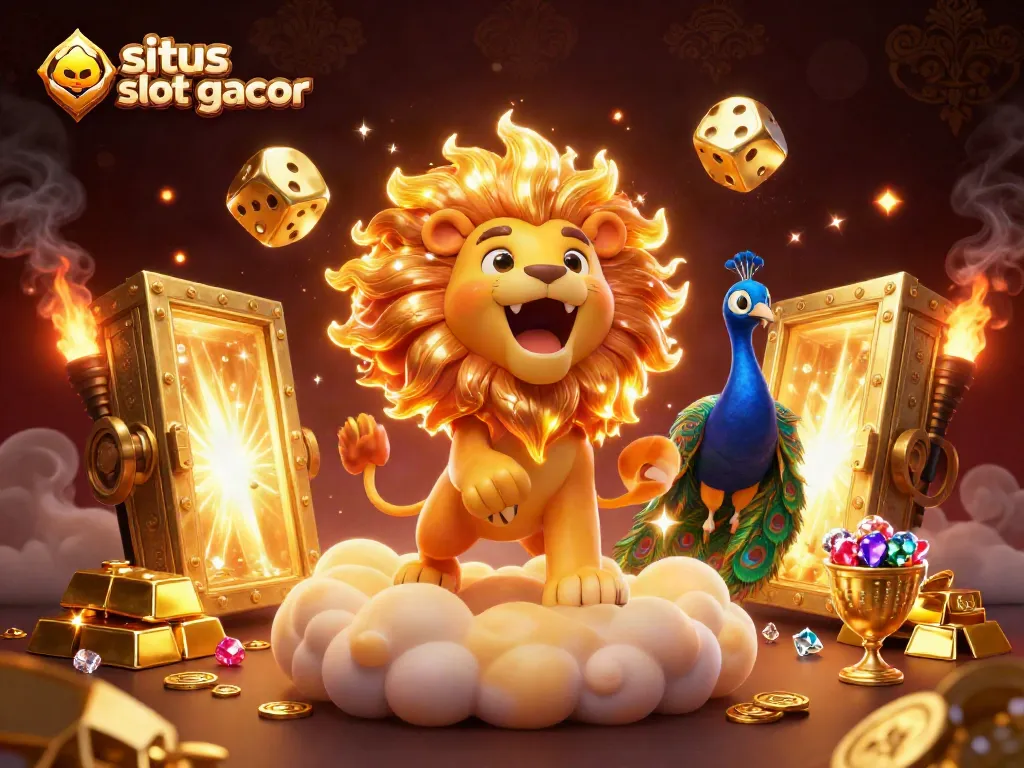 Experience the excitement of situs slot gacor with a roaring lion and dazzling casino treasures.