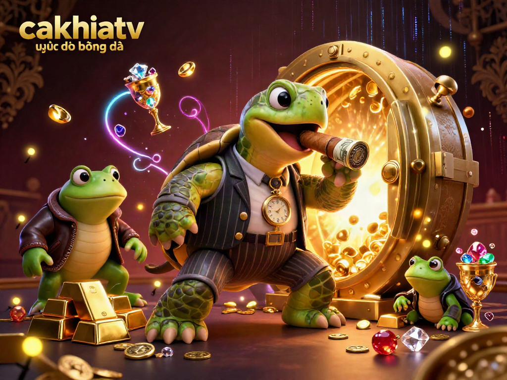 CakhiaTV trực tiếp bóng đá showcased in a rich 3D illustration highlighting premium casino elements and characters.