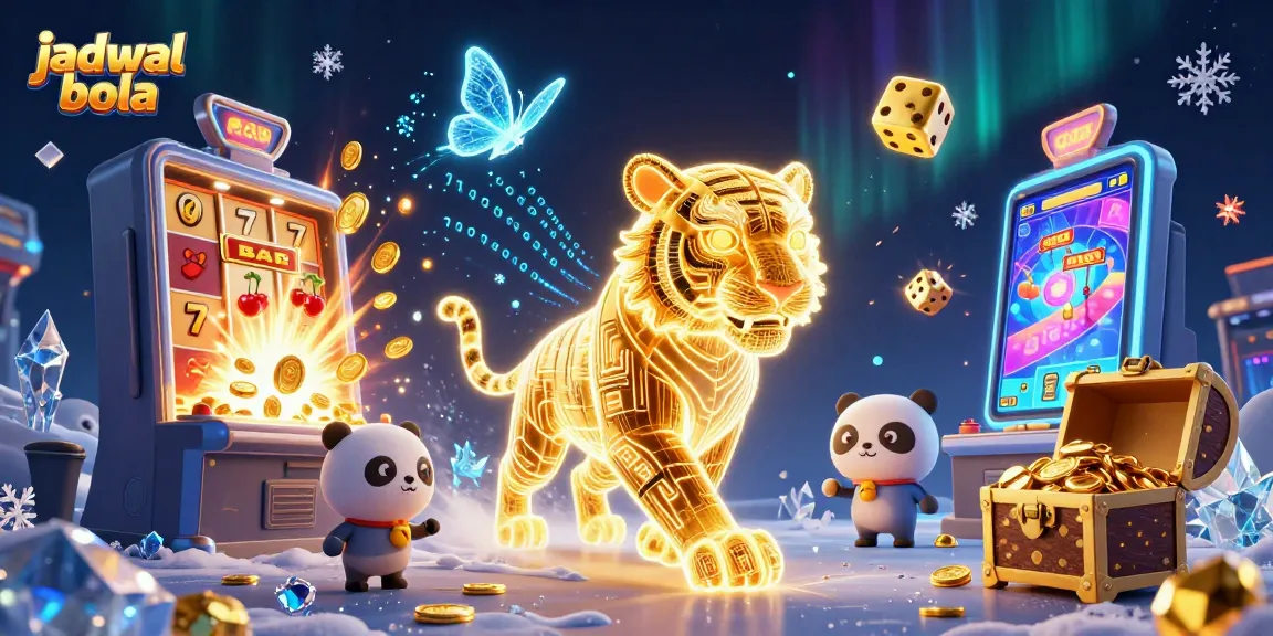 Experience thrilling moments in this jadwal bola casino scene with a neon golden tiger and vibrant game elements.