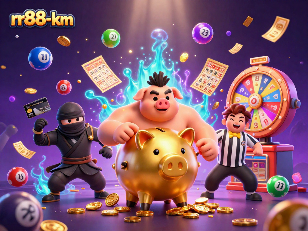 Experience thrilling rr88-km gameplay with a vibrant illustration of unique casino characters in action.