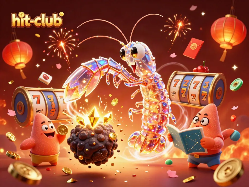 Experience excitement at hit-club with a vibrant 3D casino scene featuring golden treasures and lively game elements.