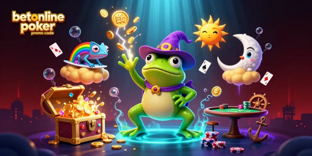 Experience the excitement with betonline poker promo code in this vibrant casino-themed 3D illustration.