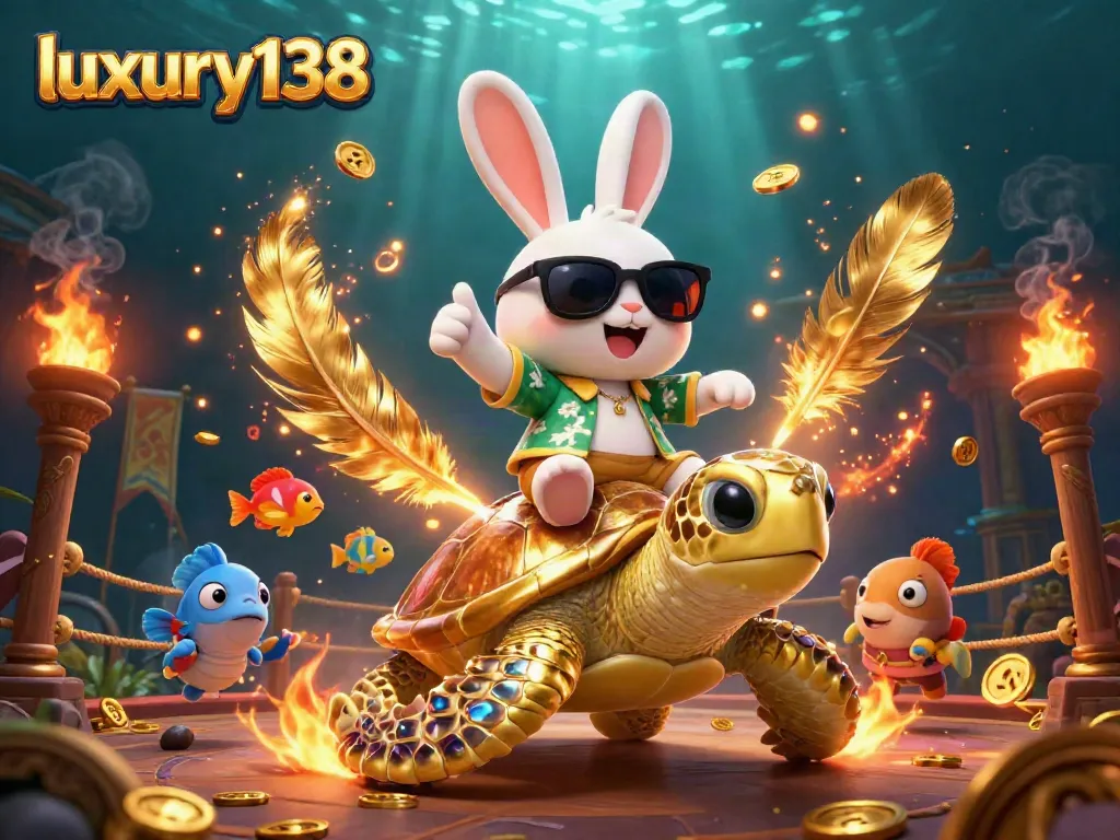 Permainan seru di luxury138 dengan kelinci keberuntungan dan kura-kura emas.