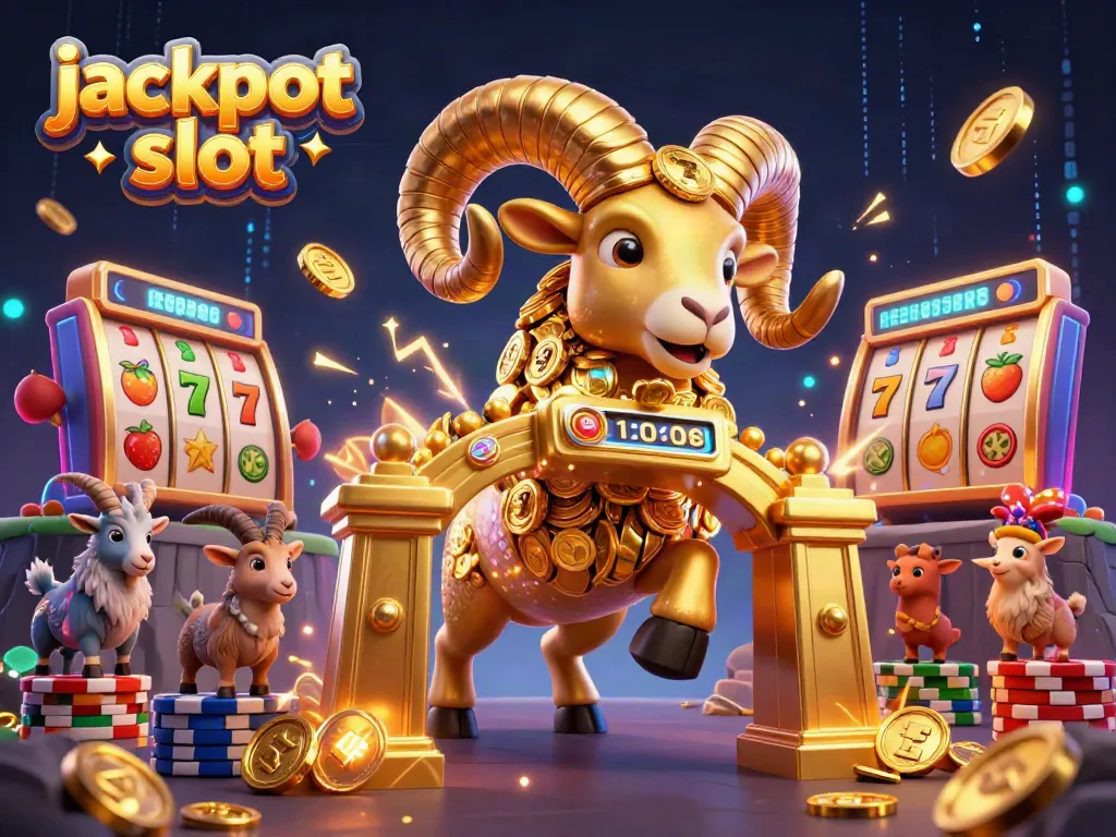 Experience thrilling action with jackpot slot visuals featuring a golden ram charging and dynamic elements.
