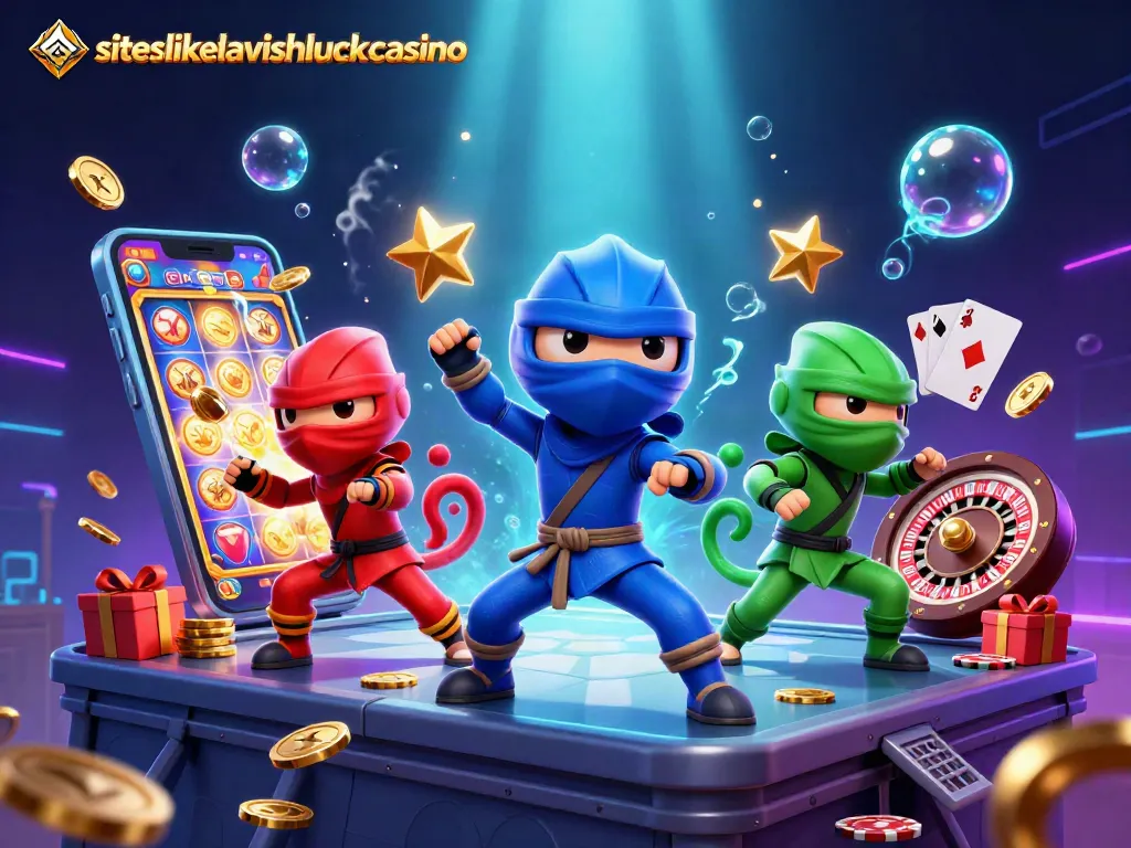 Engage with fun slots at siteslikelavishluckcasino featuring a vibrant 3D ninja chameleon scene.