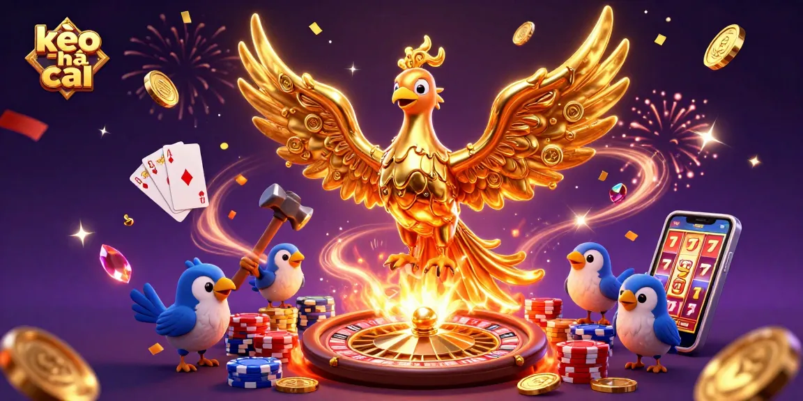 Place bets wisely with kèo nhà cái, featuring a golden phoenix in a thrilling casino scene.