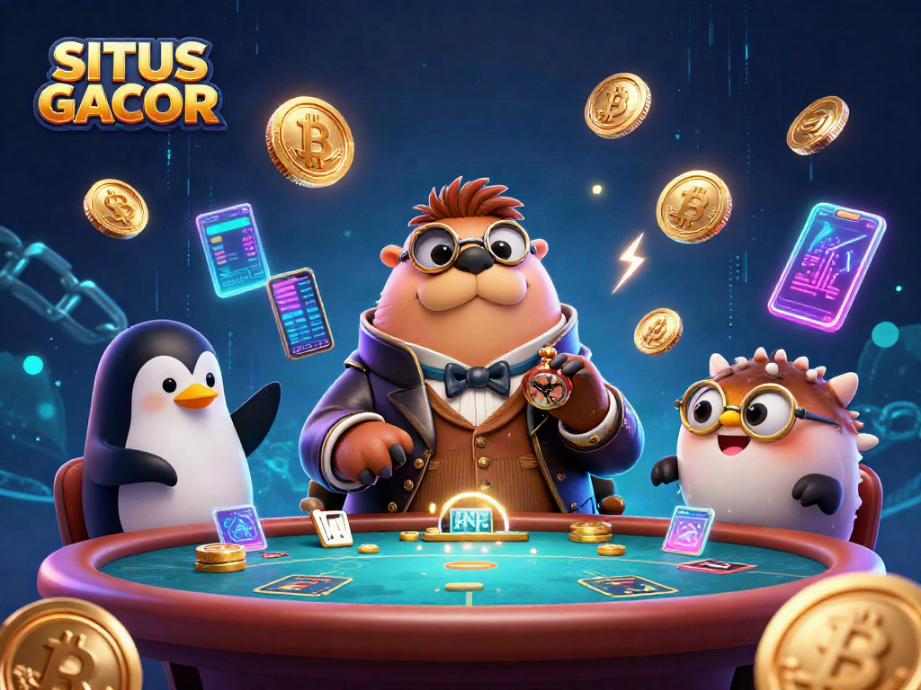 Experience SITUS GACOR at a vibrant underwater poker table with unique character interactions.