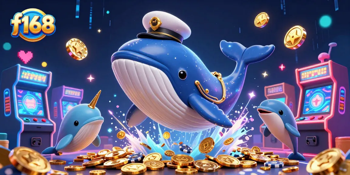 Join the fun at f168 with a whale, narwhal, and dolphins as they play in a sea of coins!