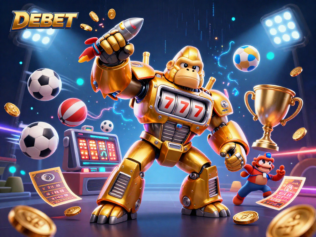 Engage with DEBET by experiencing thrilling wins with the transformer-style golden gorilla mech and dynamic sports elements.