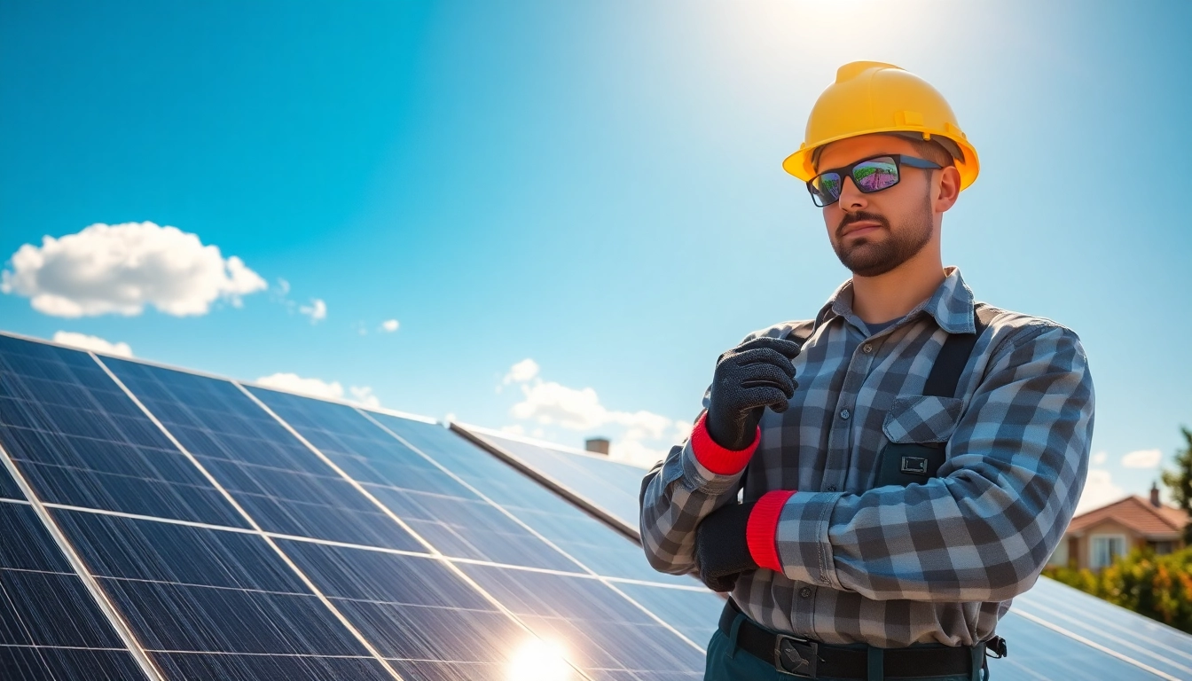 Technician performing solar panel repair near me on a rooftop, ensuring efficiency and safety.