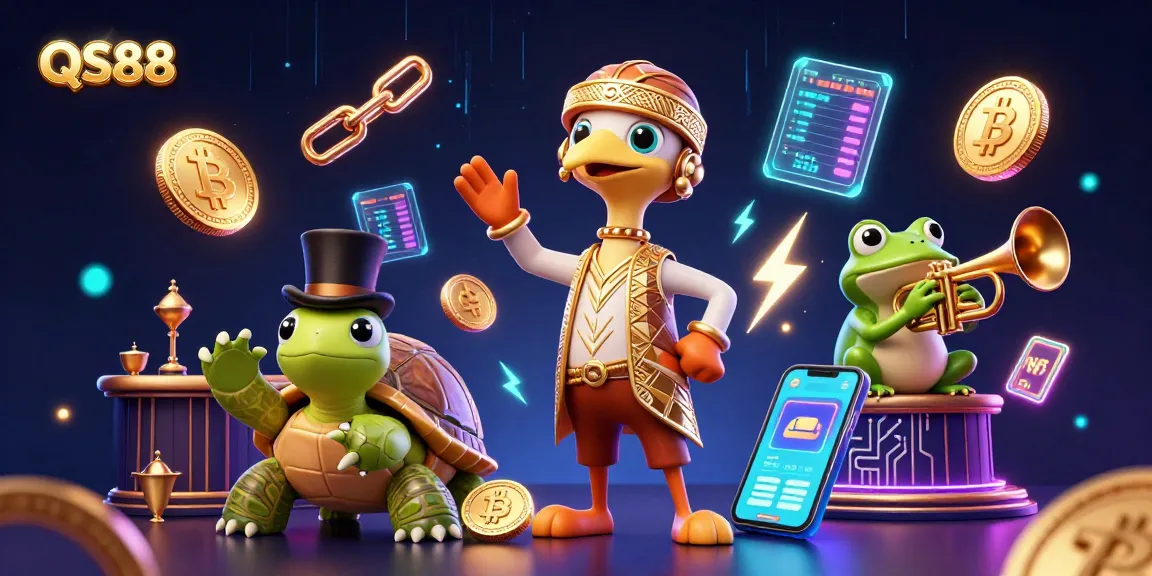 Engage with thrilling QS88 gaming experiences featuring vibrant 3D characters and dynamic cryptocurrency elements.