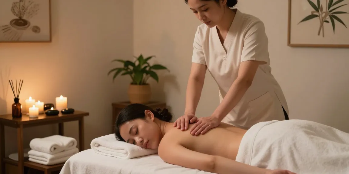 마사지 서비스 제공을 위한 편안한 스파 마사지룸 풍경