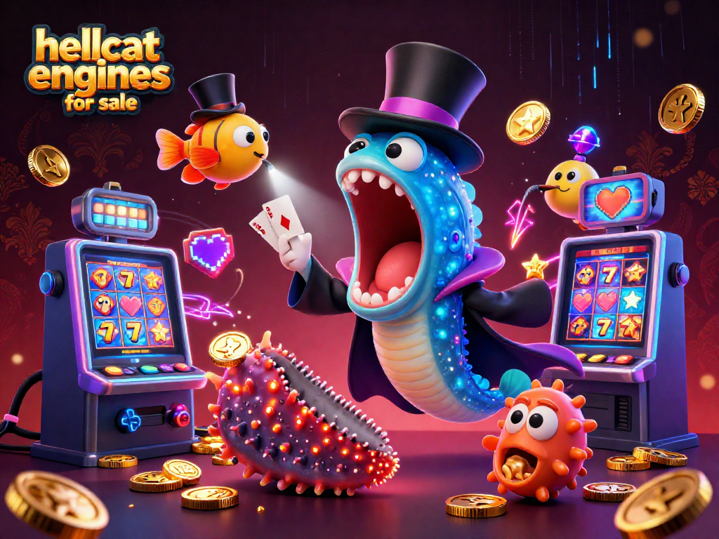 Experience the thrill of hellcat engines for sale in this vibrant casino-themed illustration.
