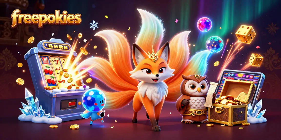 Engage with freepokies through a vibrant 3D casino scene exploding with jackpots and colorful spirits.