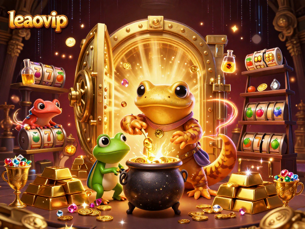 Engage with leaovip's vibrant gaming world featuring golden alchemy and exciting slot symbols.