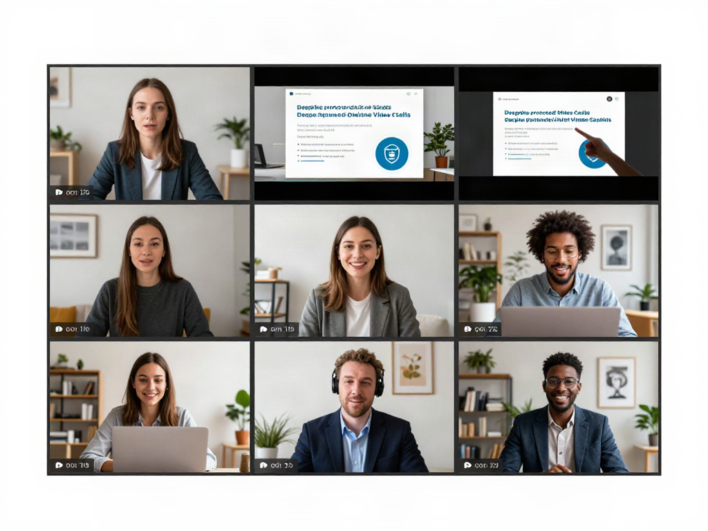 Deepfake protected Online Video Calls during a professional video conferencing session highlighting secure communication practices.
