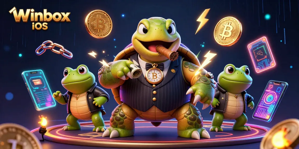 Experience the thrill of the Winbox iOS mobile app with our vibrant casino-themed illustration.