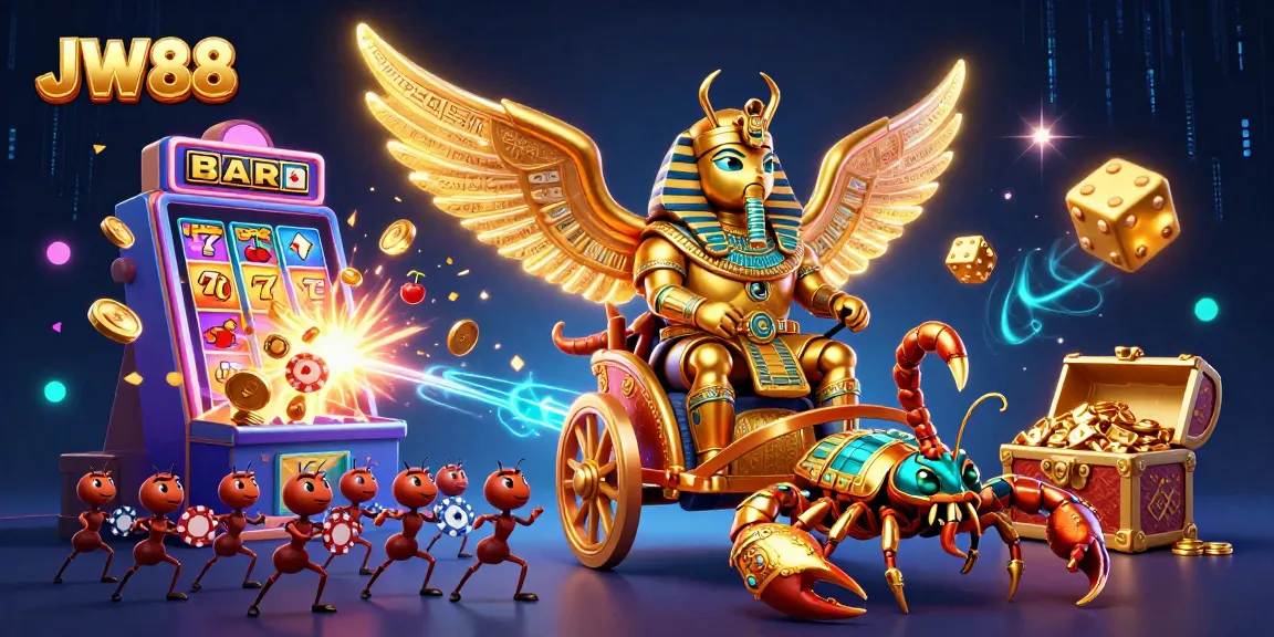 Experience the thrill of JW88 with a vibrant 3D casino scene bursting with excitement and action.