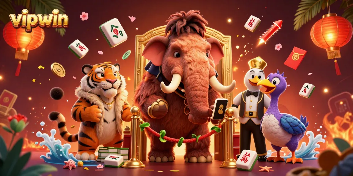 Experience luxury gaming at vipwin with cartoon mammoth bouncer, saber-tooth tiger VIP, and dodo bird doorman.