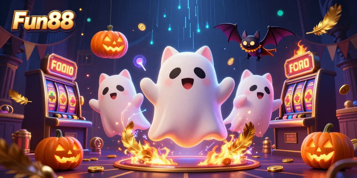Experience excitement at Fun88 with a lively ghost cat and vibrant casino elements.