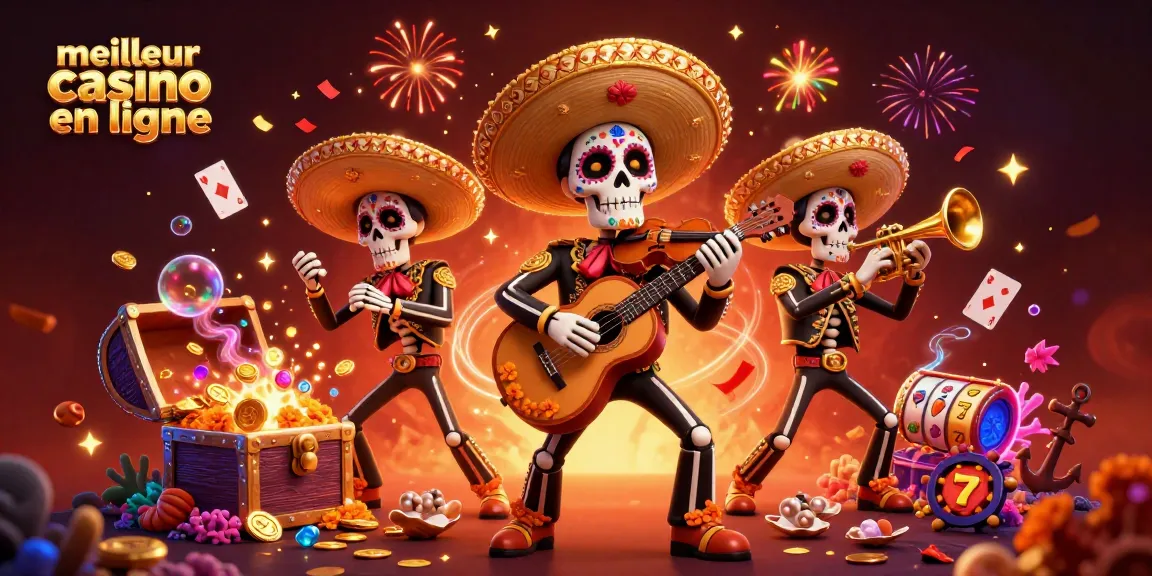 Découvrez le meilleur casino en ligne avec un groupe de mariachi coloré dans un festival vibrant.
