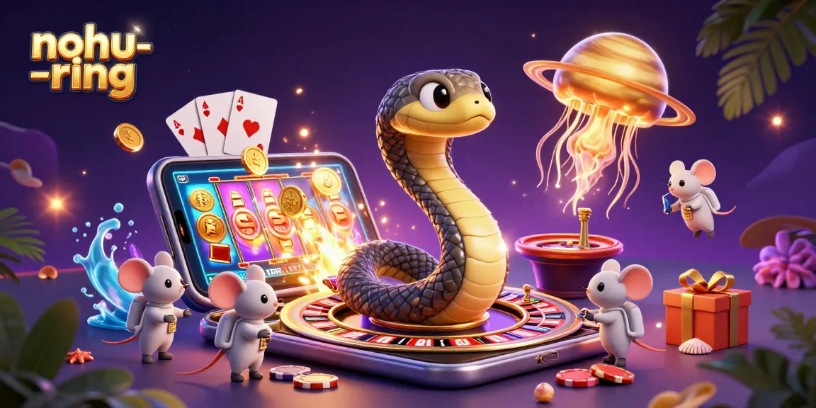 Nohur-ring roulette scene with a Saturn ring snake, astronaut mice placing bets, and cosmic dealer jellyfish amidst slot game elements