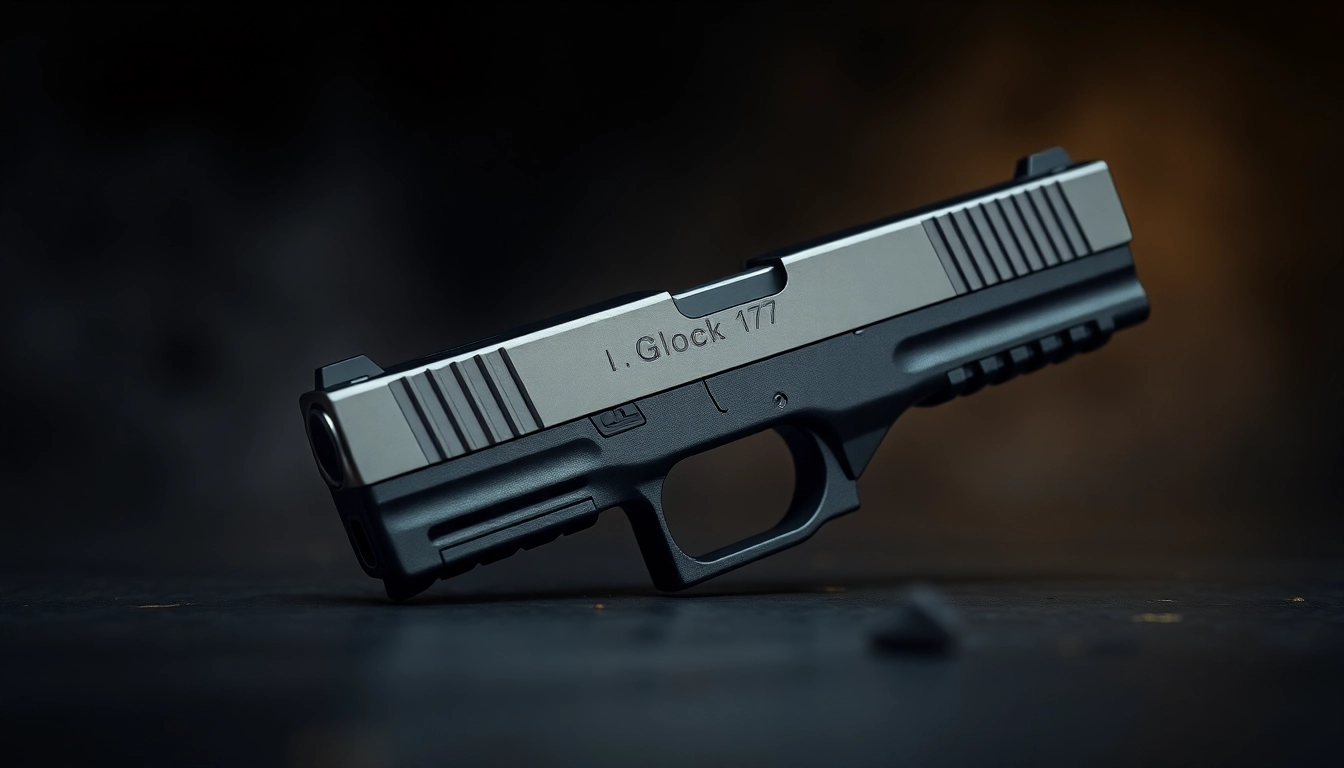 Glock 17 slide for sale showcasing shiny metallic finish highlighting craftsmanship.