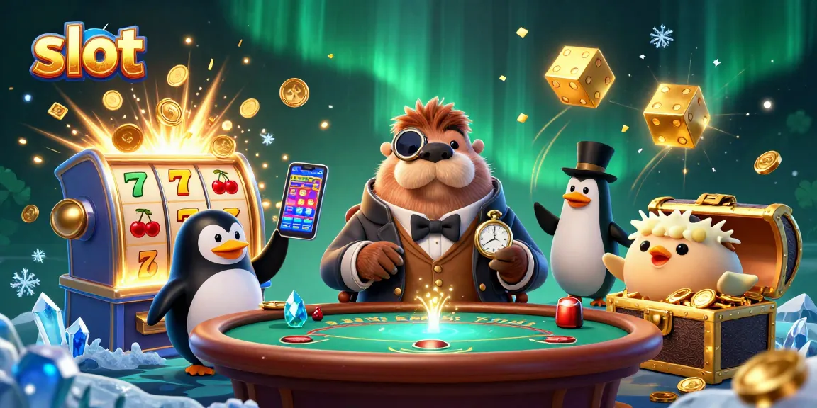 Spin the slot reels with vibrant characters and jackpot excitement at this lively casino scene.