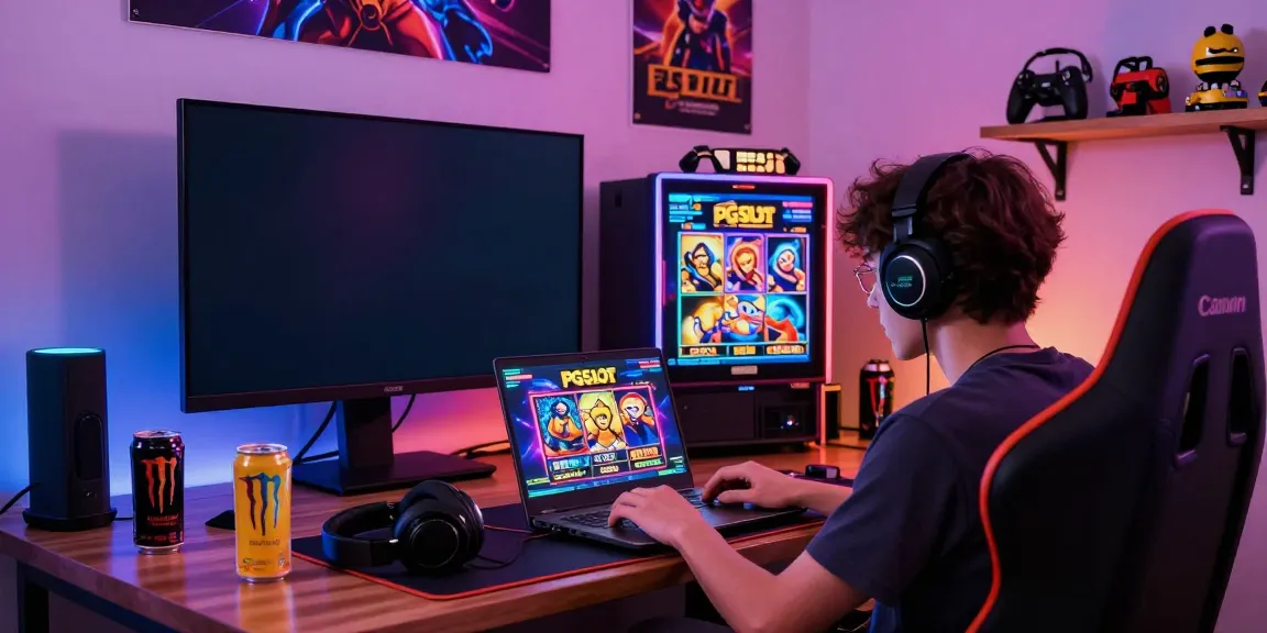 Engaging gaming setup featuring a person playing PG SLOT, showcasing vibrant lights and accessories.