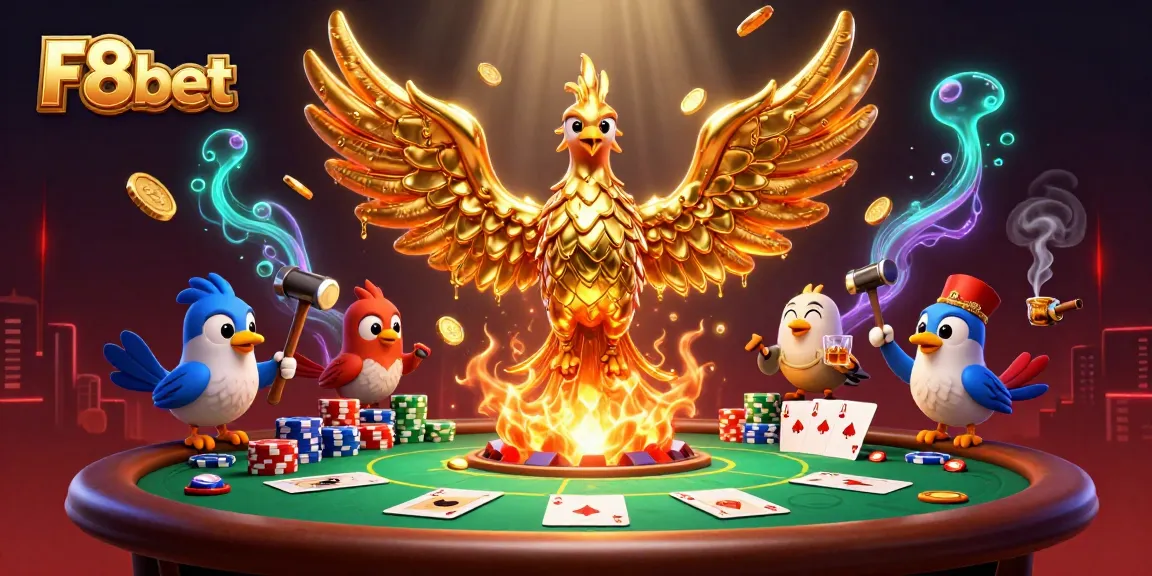 Engage with F8bet at a vibrant casino scene where gold drips transform into winning coins.